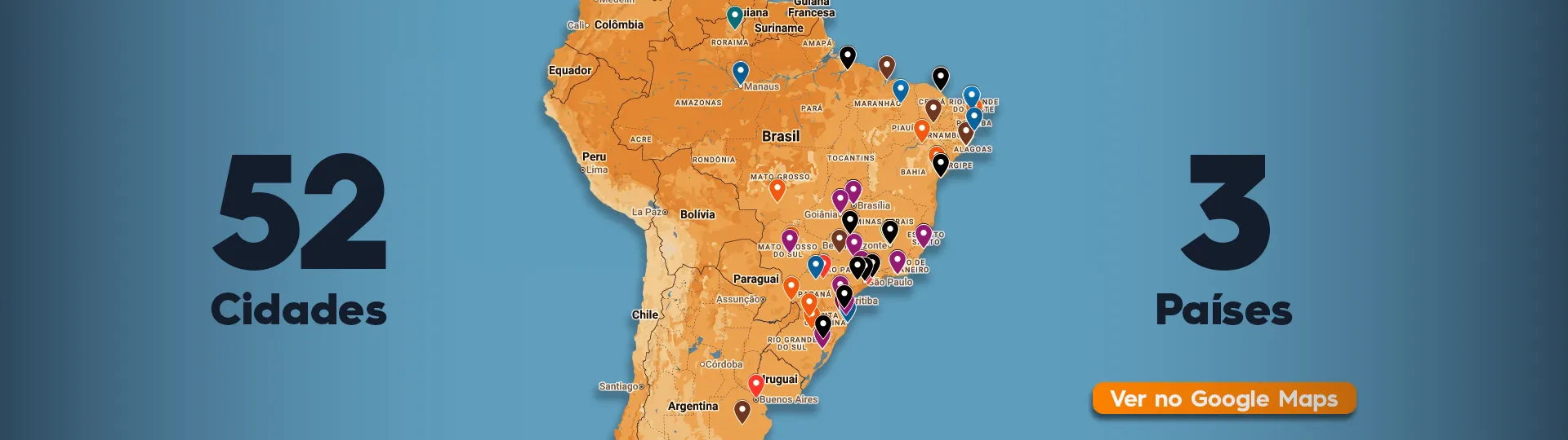 Mapa das cidades do Brasil já visitadas pelo Giro Filantropia